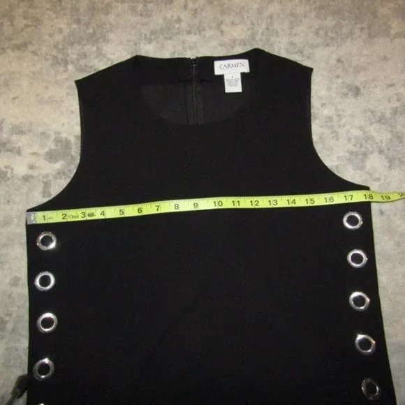 NA Carmen Marc Valvo Black Side Eyelet Shrunken Sleeveless Dress Top Sz S - Picture 6 of 9